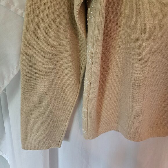 Vintage Talbots Button Front Cardigan 100% Wool Faux Pearl Embellishments Size L - Picture 5 of 8